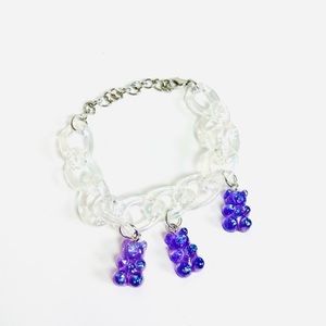 NWT Iridescent Clear Holographic Chain Block Purple Sparkle Gummy Bear Bracelet